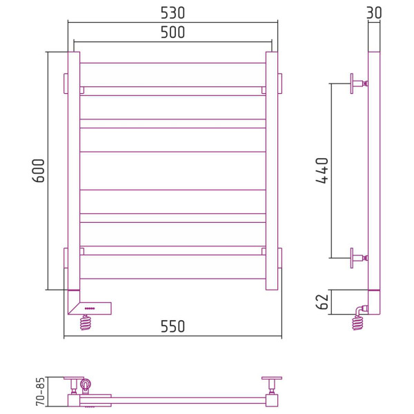 Полотенцесушитель электрический Сунержа Центурион 2.0 600x500 МЭМ левый, белый (12-5602-6050)
