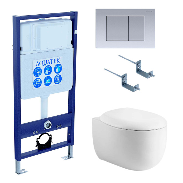 Комплект нсталляция c унитазом Aquatek Альтаир рама Standard INS-0000012 с звукоиз.прокладкой+крепеж KKI-0000002+кнопкаKDI-0000011+унитаз Альтаир AQ