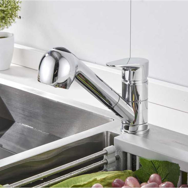 Смеситель для кухни Fashun с выдвижным изливом хром (A6003)