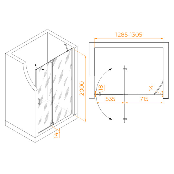 Душевая дверь RGW Hotel 130x200 стекло прозрачное, профиль серый (350601413-110)