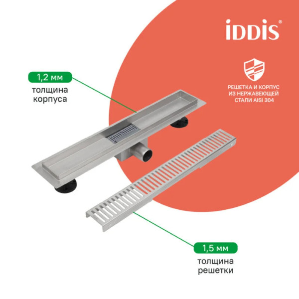 Душевой лоток Iddis Level 700 мм горизонтальный выпуск комб. затвор перфор. решетка хром (975A7SB10DZ)
