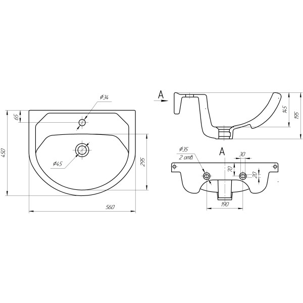 Раковина встраиваемая Универсал Исеть 55