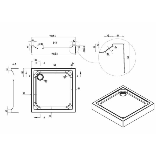 Душевой поддон AM.PM Gem 90x90 с сифоном (W90T-403-090W) Душевой поддон AM.PM Gem 90x90 с сифоном (W90T-403-090W)