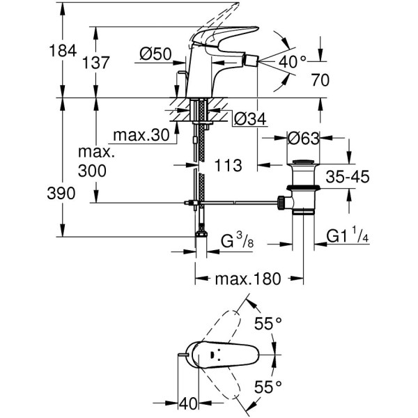 Смеситель для биде Grohe Eurostyle 2015 Solid с донным клапаном (23720LS3)