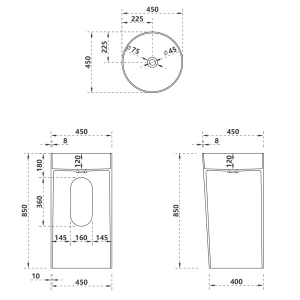 Раковина напольная Abber Stein 450x450 белый матовый (AS2506-H)