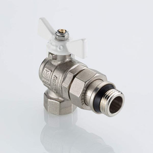 Кран угловой 1/2" шаровый со сгоном Valtec Base-ГОСТ (белая бабочка, o-ring) VT.228S.NRW.04