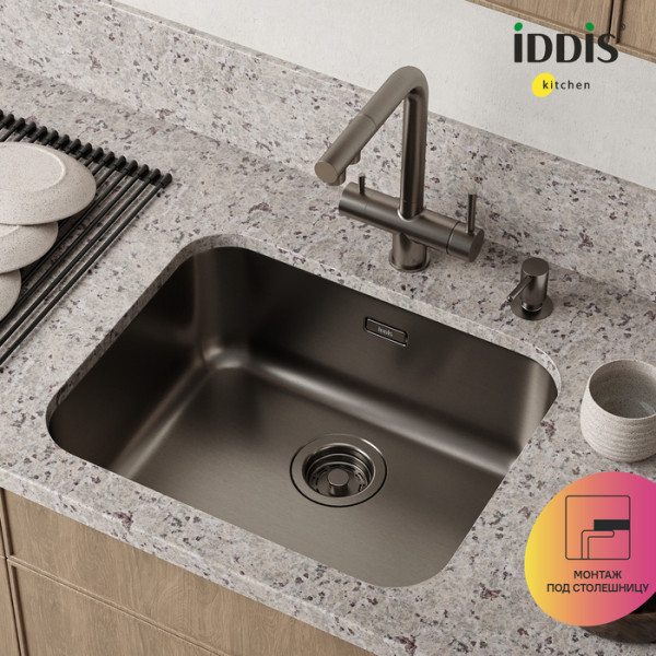 Мойка встраиваемая Iddis Mate 53,3x43,3x20 Mate сифоном графит (MAT53GMi77)