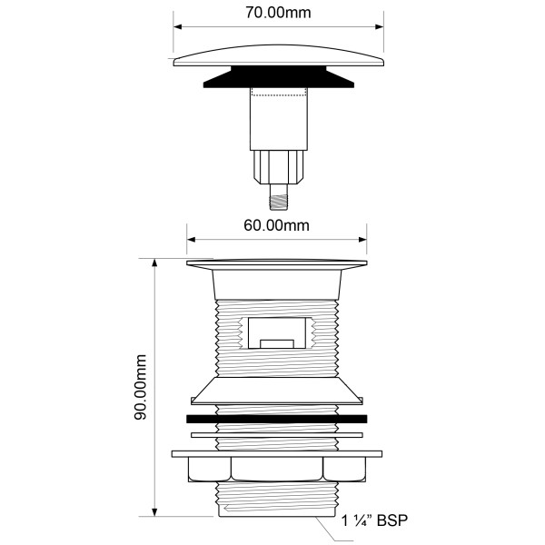 Выпуск для раковины McAlpine 32 мм. Quick Clac с переливом (пробка 70 мм., металл) (CW70-CB)