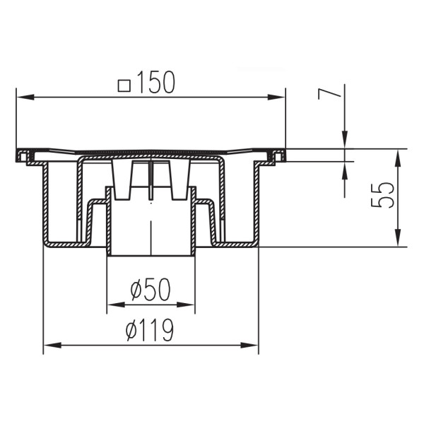 Трап MCH для пола DN50/55 пластик 150x150 Трап MCH для пола DN50/55 пластик 150x150