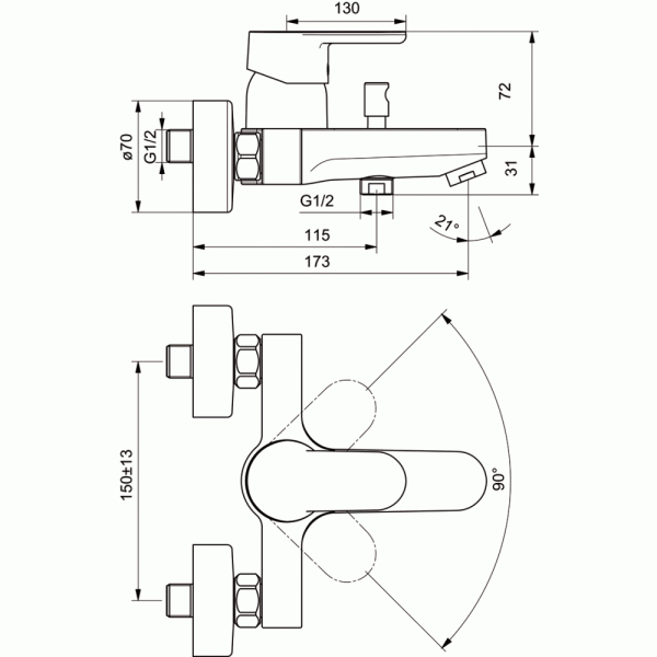 Смеситель для ванны и душа Ideal Standard Vito (B0412AA)