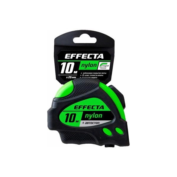 Рулетка 10 м (25 мм) Effecta Nylon с магнитом и автостопом, лента нейлон (581025) Рулетка 10 м (25 мм) Effecta Nylon с магнитом и автостопом, лента нейлон (581025)
