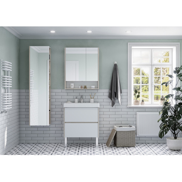 Шкаф зеркальный Aquaton Сканди 70 Белый/Дуб Верона (1A252202SDB20)