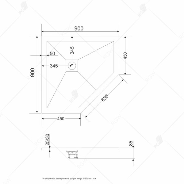 Душевой поддон RGW ST/T-G 90x90 черный (16155099-02)