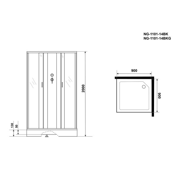 Душевая кабина с гидромассажем Classic 90x90 стекло матовое, профиль хром матовый (NG-1101-14BKG)