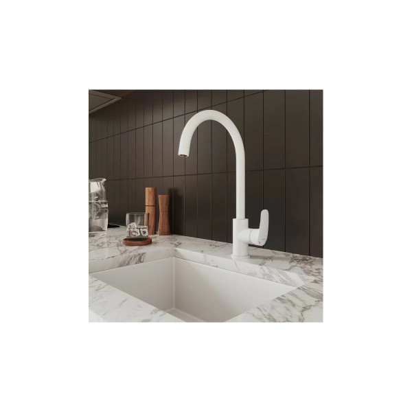 Смеситель для кухни Milardo Rora с каналом для фильтрованной воды и выдвижным изливом белый матовый (RORWTFJM05)