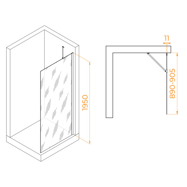 Душевое ограждение RGW Walk In 90x195 стекло прозрачное, профиль золото BRUSH (351010209-16)