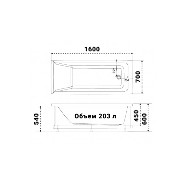 Ванна акриловая Triton Тори 160x70 (ST38)