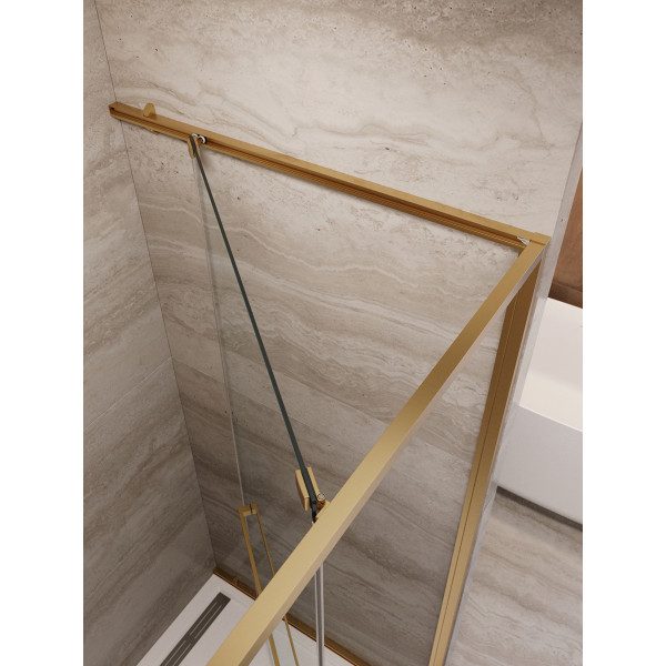 Душевая дверь Cezares Lux 100x195 стекло прозрачное, профиль брашированное золото (LUX-B-FS-1-100-C-BORO)