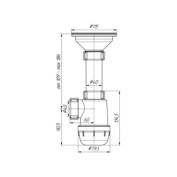 Сифон 40 мм. бутылочный АНИ "Грот" с выпуском 3 1/2"*115 мм. АНИ пласт (A0150) Сифон 40 мм. бутылочный АНИ "Грот" с выпуском 3 1/2"*115 мм. АНИ пласт (A0150)
