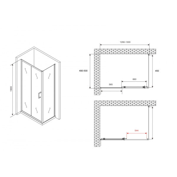 Душевой уголок Abber Schwarzer Diamant 50x50x190 стекло прозрачное, профиль хром (AG301305-S505)