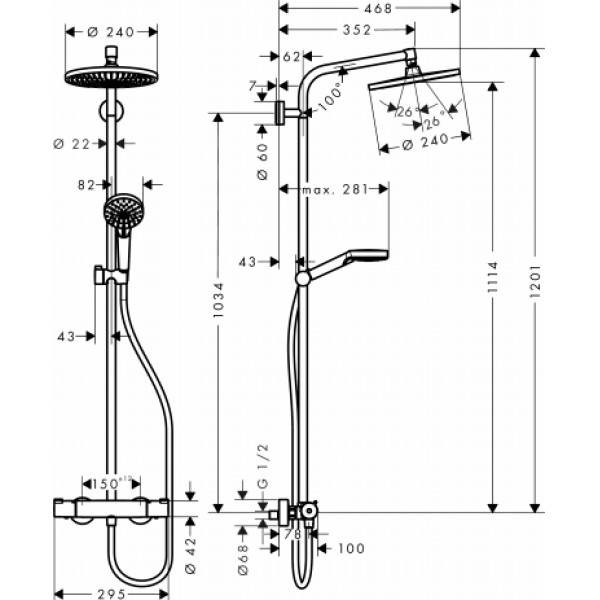 Система душевая Hansgrohe Crometta S 240 1jet Showerpipe (27267000)