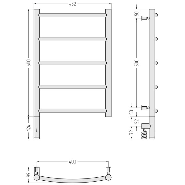 Полотенцесушитель электрический Сунержа Галант 3.0 600x400 провод слева матовый чёрный (31-5800-6040)