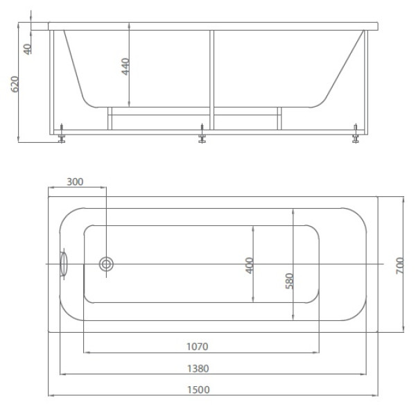 Ванна акриловая Aquatek ECO-Friendly Мия 150x70x44 только чаша без каркаса экрана и слив перелива белая (MIY150-0000001)