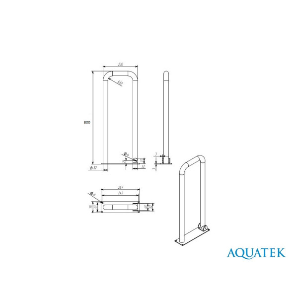 Поручень Aquatek настенный откидной 800x230 (POR-0000004)