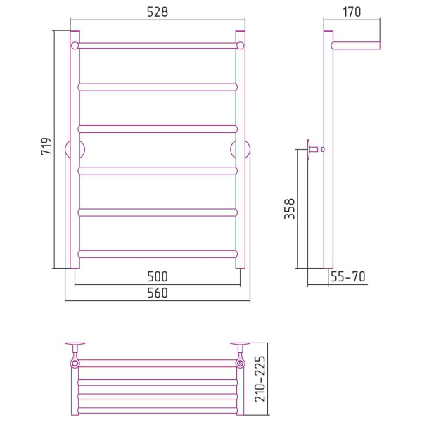 Полотенцесушитель водяной Стилье Универсал-54 800х500 (Полка + 5) П 21 хром (00654-8050) Полотенцесушитель водяной Стилье Универсал-54 800х500 (Полка + 5) П 21 хром (00654-8050)