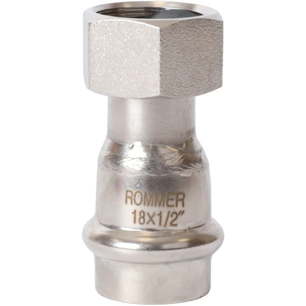 Переход 18х1/2"B с накидной гайкой Rommer из нержавеющей стали (пресс) (RSS-0026-001812) Переход 18х1/2"B с накидной гайкой Rommer из нержавеющей стали (пресс) (RSS-0026-001812)