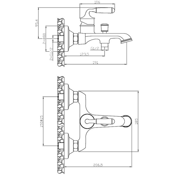 Смеситель для ванны и душа Esko Prague с душевым набором бронзовый (PG 54) Смеситель для ванны и душа Esko Prague с душевым набором бронзовый (PG 54)