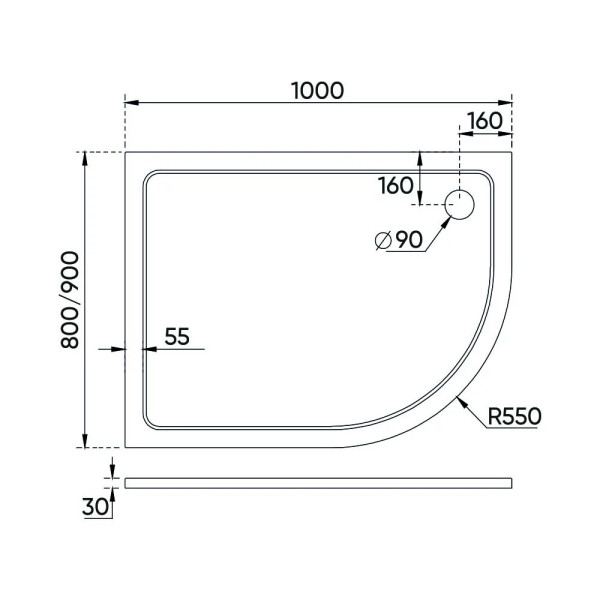 Душевой поддон Veconi TZ11L 100x90 левый (TZ11L-10090A-01-19C3)