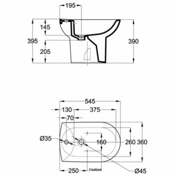 Биде напольное Jacob Delafon Odeon 545х360х390 (E1093-00)