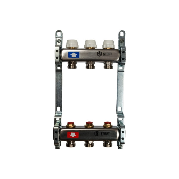 Коллекторная группа 3 отвода 1"x3/4"(18)EK без расходомеров Stout (нерж.сталь) (SMS-0922-000003)