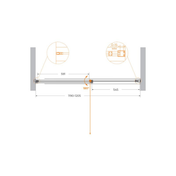Душевая перегородка Cezares Urban 120x195 стекло прозрачное, профиль черный (URBAN-B-12-120-C-NERO)