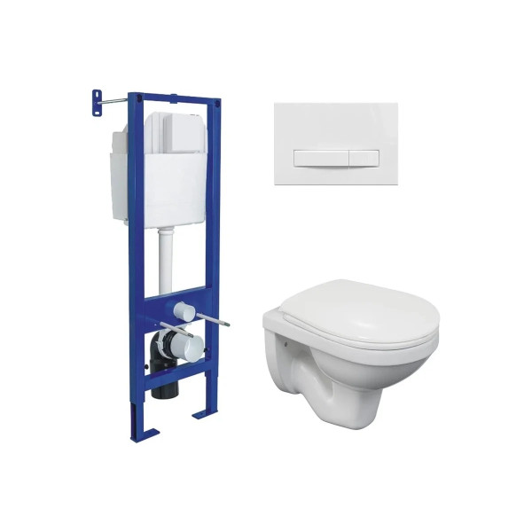 Комплект инсталляция с унитазом Berges Atom Line кнопка белая, унитаз Gamma, сиденье с soft-close (043336)