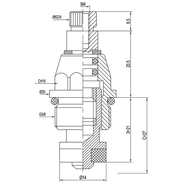 Кран-букса Melodia резина 3/8" 8x24 (MKP06618WC) (мод. 011)