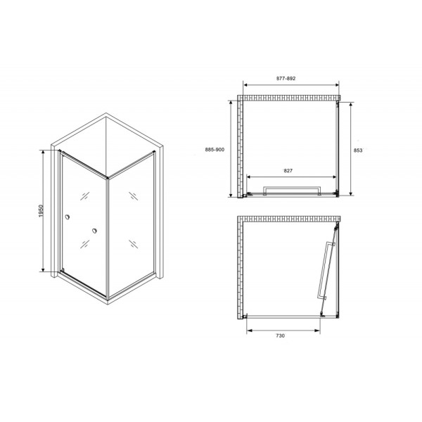 Душевой уголок Abber Diamant 90x195x90 стекло прозрачное, профиль хром (AG0A090)