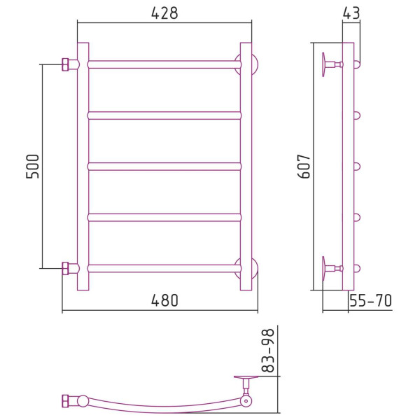 Полотенцесушитель водяной Стилье Версия-Б2 500х400 (5) Г 18 черный (17612-5040) Полотенцесушитель водяной Стилье Версия-Б2 500х400 (5) Г 18 черный (17612-5040)