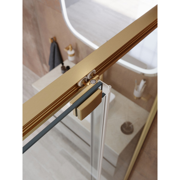 Душевой уголок Cezares Lux 120x90x195 стекло прозрачное, профиль брашированное золото (LUX-AH-FS-11-120/90-C-BORO)