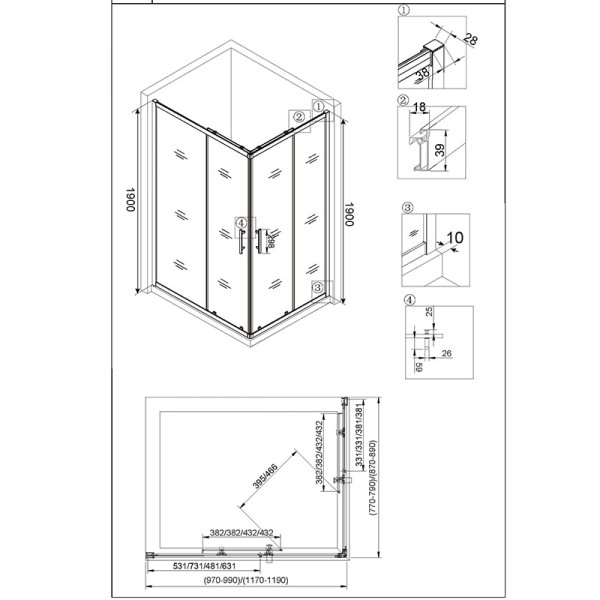 Душевой уголок Veconi RV30 100x90 стекло прозрачное, профиль хром (RV30-10090PR-01-19C3)