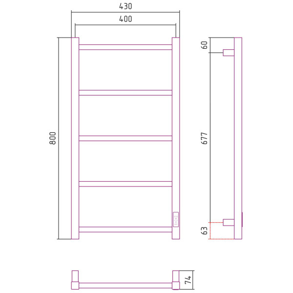 Полотенцесушитель электрический Стилье Формат 26 800x400 правый, белый (12526-8040)