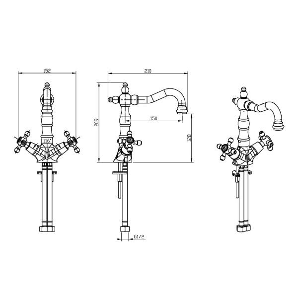 Смеситель для раковины Boheme Royal Cristal золотой (292-Royal/CRST black) Смеситель для раковины Boheme Royal Cristal золотой (292-Royal/CRST black)