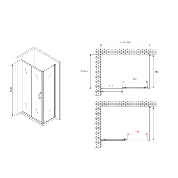 Душевой уголок Abber Schwarzer Diamant 80x80x190 стекло прозрачное, профиль черный (AG30120B5-S80B5)