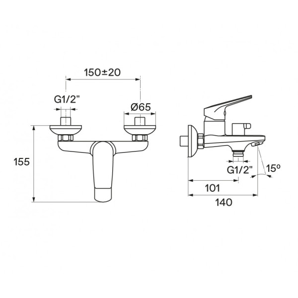 Смеситель для ванны и душа Santek Кант хром с душевым гарнитуром (WH5A1002C001)