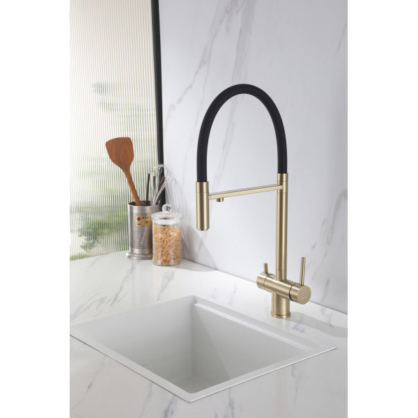 Смеситель для кухни Abber Wasser Kreis с подключением фильтра и выдвижной лейкой золото матовое (AF81141G) Смеситель для кухни Abber Wasser Kreis с подключением фильтра и выдвижной лейкой золото матовое (AF81141G)