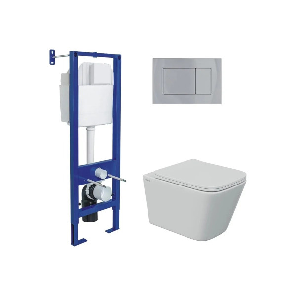 Комплект инсталляция с унитазом Berges Atom хром, унитаз Floe S Rimless 51 см, сиденье с soft-close (043369)