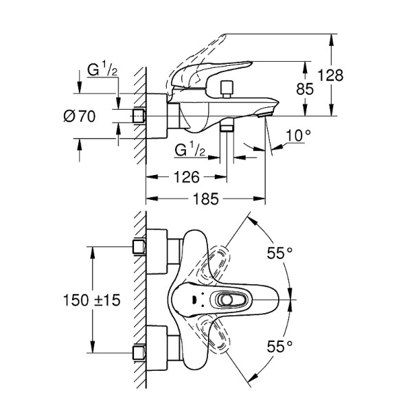 Смеситель для ванны и душа Grohe Eurostyle New хром (33591LS3) Смеситель для ванны и душа Grohe Eurostyle New хром (33591LS3)