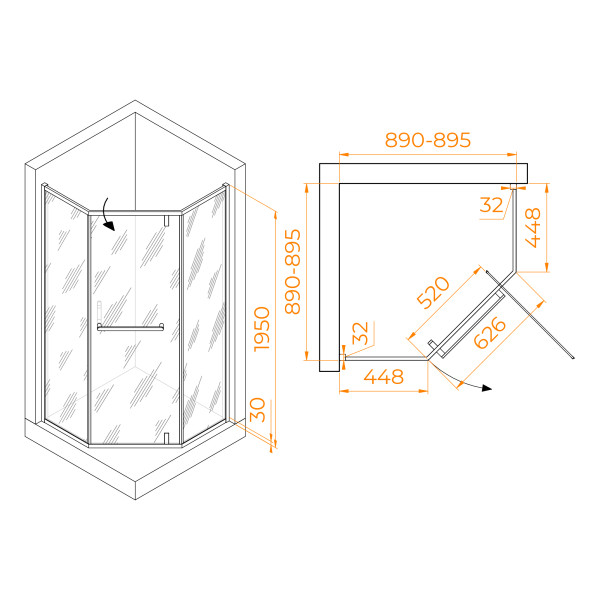 Душевой уголок RGW Hotel 90x90 стекло матовое, профиль золотой BRUSH (350608499-026)