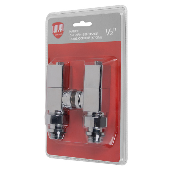 Комплект дизайн-вентилей Royal Thermo CUBE 1/2" осевой (хром) (RTE 56.003) Комплект дизайн-вентилей Royal Thermo CUBE 1/2" осевой (хром) (RTE 56.003)